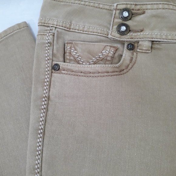 Cache Jeans - Tan with jewel embellishments and topstitching - Tan  -  Size 8 - Picture 5 of 10